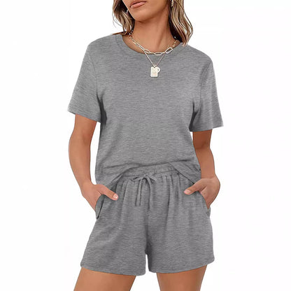 2025Summer New Women's Two-Piece Set Solid Color Short Sleeve T Casual T-shirt and Shorts Set for Women - Seldom Seen Styles