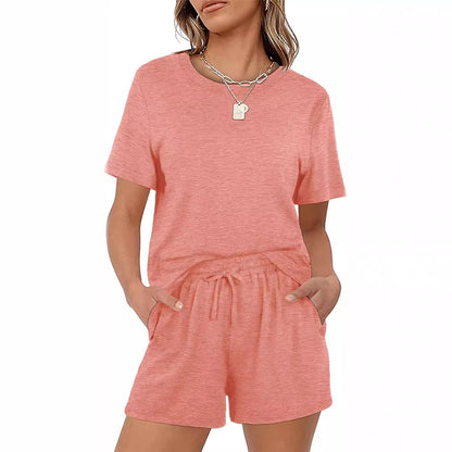 2025Summer New Women's Two-Piece Set Solid Color Short Sleeve T Casual T-shirt and Shorts Set for Women - Seldom Seen Styles