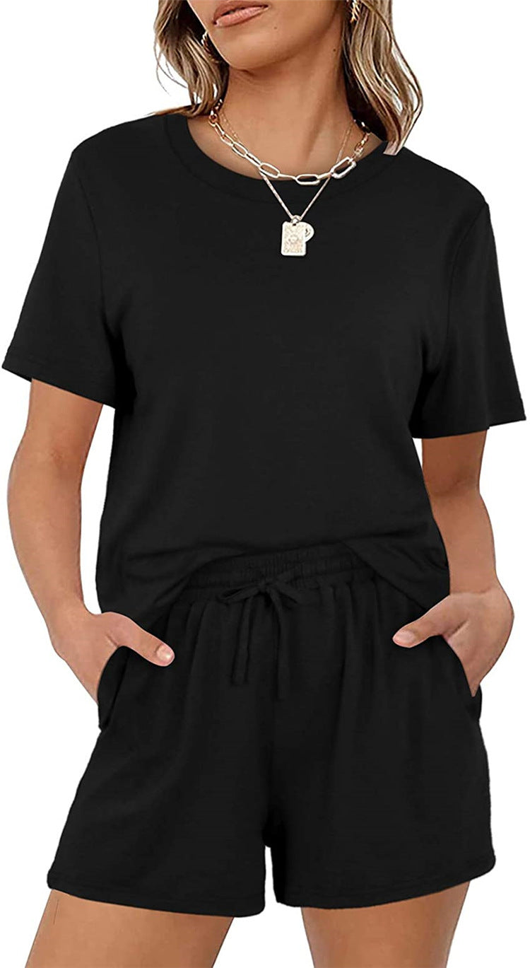 2025Summer New Women's Two-Piece Set Solid Color Short Sleeve T Casual T-shirt and Shorts Set for Women - Seldom Seen Styles