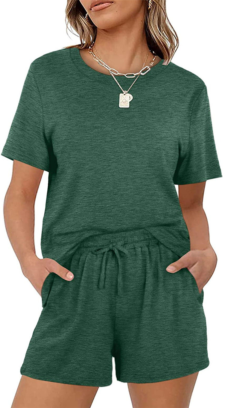 2025Summer New Women's Two-Piece Set Solid Color Short Sleeve T Casual T-shirt and Shorts Set for Women - Seldom Seen Styles