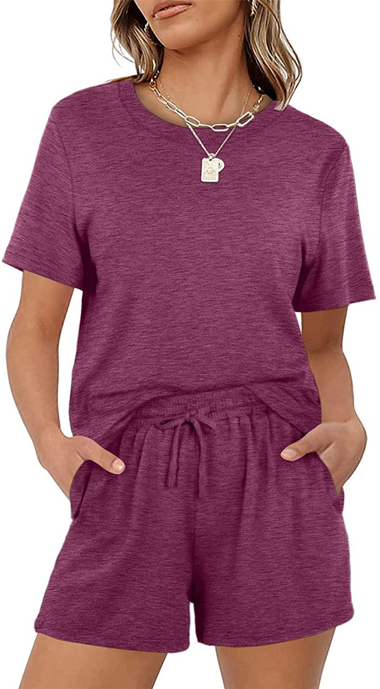 2025Summer New Women's Two-Piece Set Solid Color Short Sleeve T Casual T-shirt and Shorts Set for Women - Seldom Seen Styles