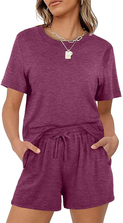 2025Summer New Women's Two-Piece Set Solid Color Short Sleeve T Casual T-shirt and Shorts Set for Women - Seldom Seen Styles