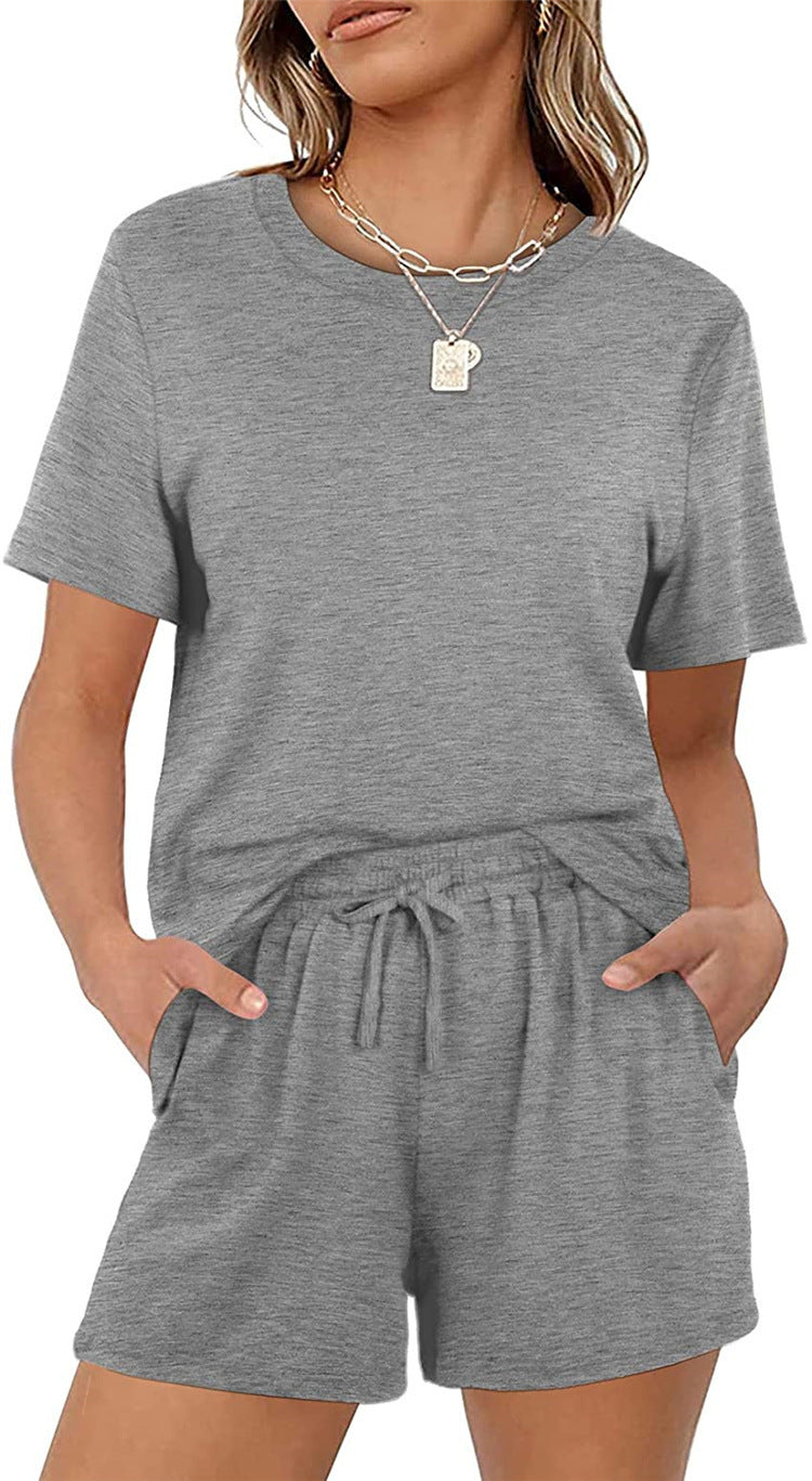 2025Summer New Women's Two-Piece Set Solid Color Short Sleeve T Casual T-shirt and Shorts Set for Women - Seldom Seen Styles