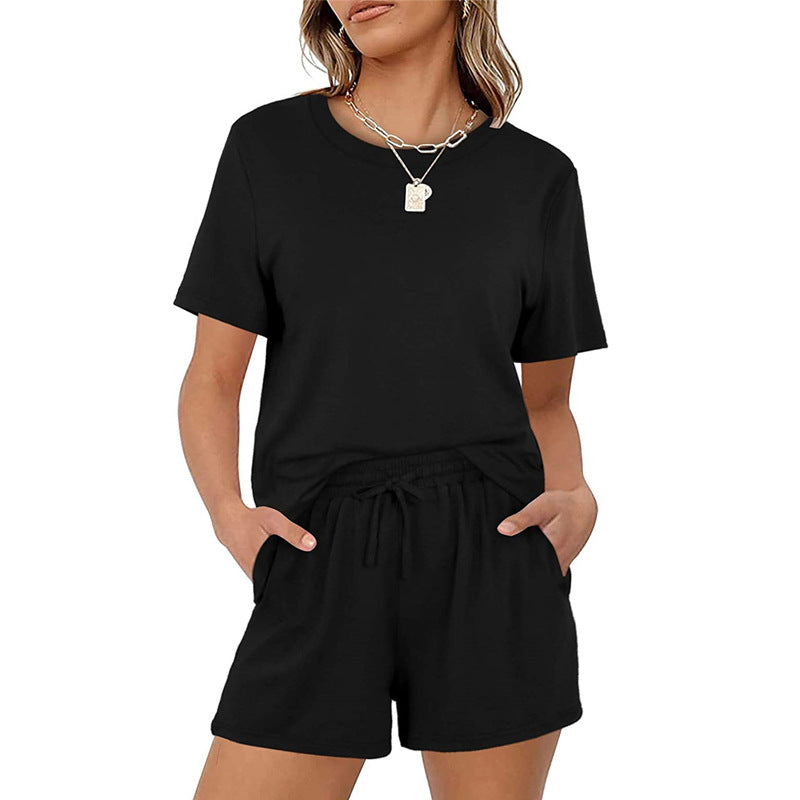 2025Summer New Women's Two-Piece Set Solid Color Short Sleeve T Casual T-shirt and Shorts Set for Women - Seldom Seen Styles