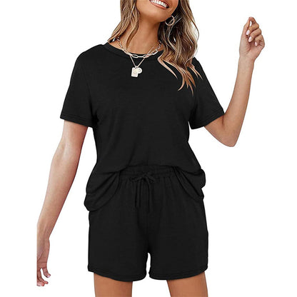 2025Summer New Women's Two-Piece Set Solid Color Short Sleeve T Casual T-shirt and Shorts Set for Women - Seldom Seen Styles
