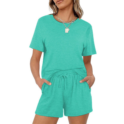2025Summer New Women's Two-Piece Set Solid Color Short Sleeve T Casual T-shirt and Shorts Set for Women - Seldom Seen Styles