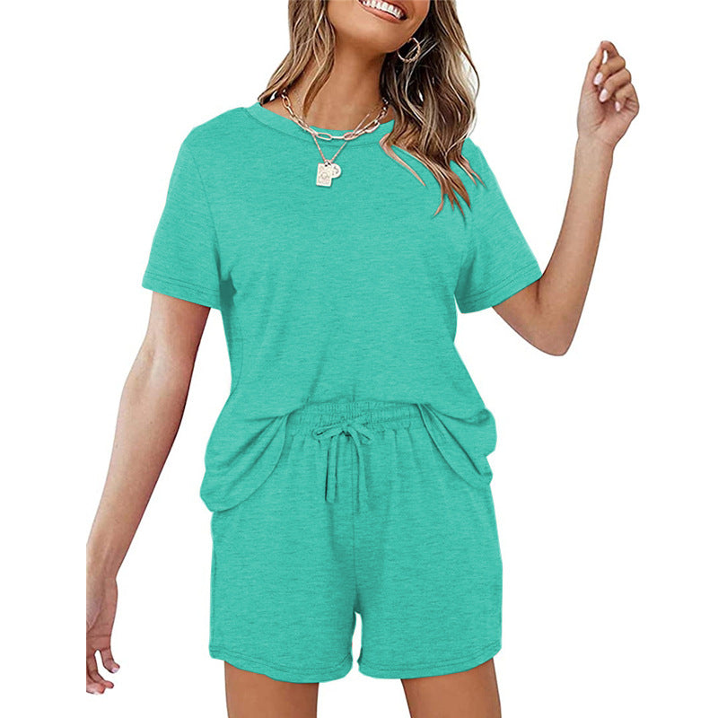2025Summer New Women's Two-Piece Set Solid Color Short Sleeve T Casual T-shirt and Shorts Set for Women - Seldom Seen Styles
