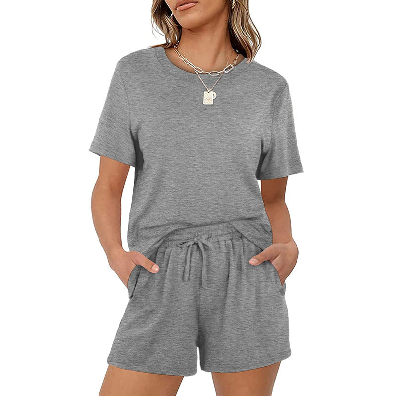 2025Summer New Women's Two-Piece Set Solid Color Short Sleeve T Casual T-shirt and Shorts Set for Women - Seldom Seen Styles