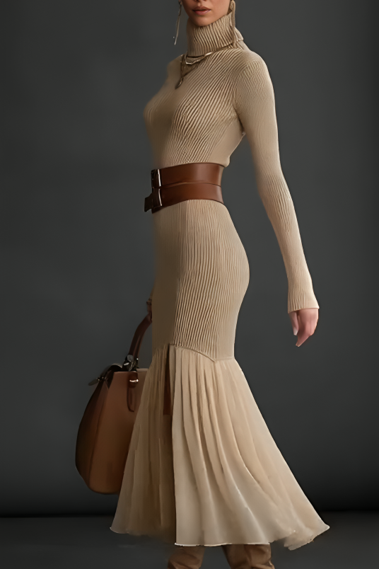 Elegant Turtleneck Knit Dress