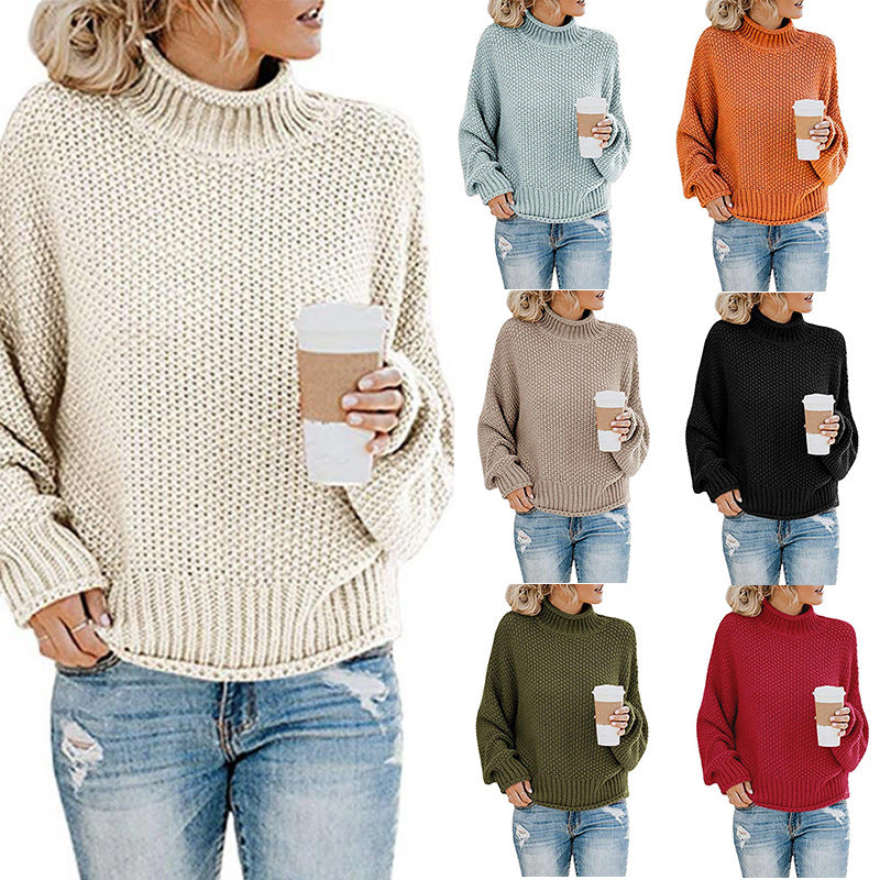 2023Autumn and Winter New Knitwear European and American Foreign Trade Women's Clothing Amazon Thick Thread Turtleneck Pullover Women