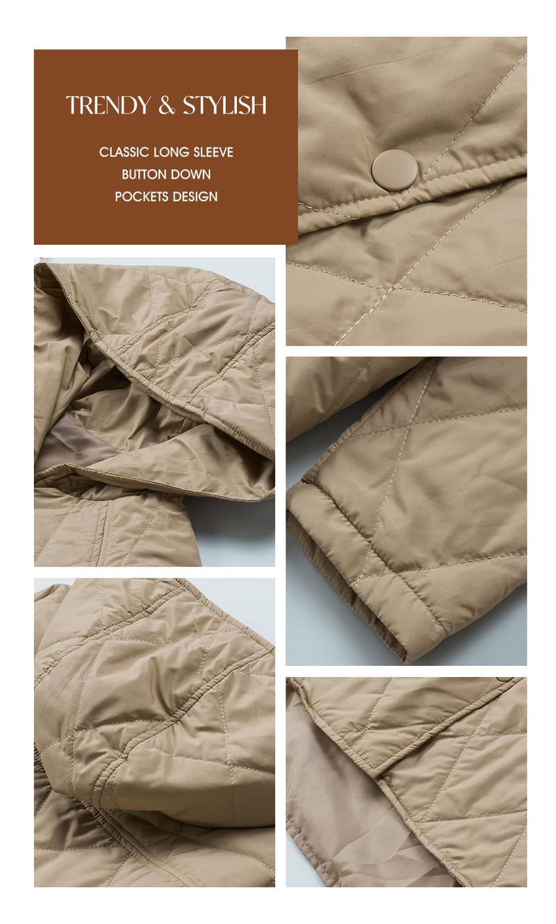 Jacket for Women Casual Fall Hooded Puffer Long Sleeve Button Oversized Lightweight Basic Winter Black Outerwear Comfort Coat Tops 2025 Womenswear Outfits - Seldom Seen Styles