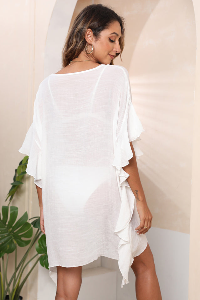 Ruffle Loose Beach Cover Up Dress - Seldom Seen Styles