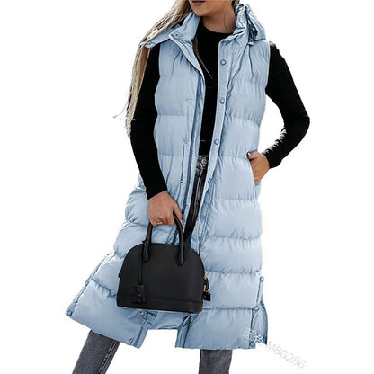 Gilet long matelassé pour femme avec capuche matelassée et fermeture boutonnée pour manteau d'hiver 2024 - Hauts, Vêtements femme