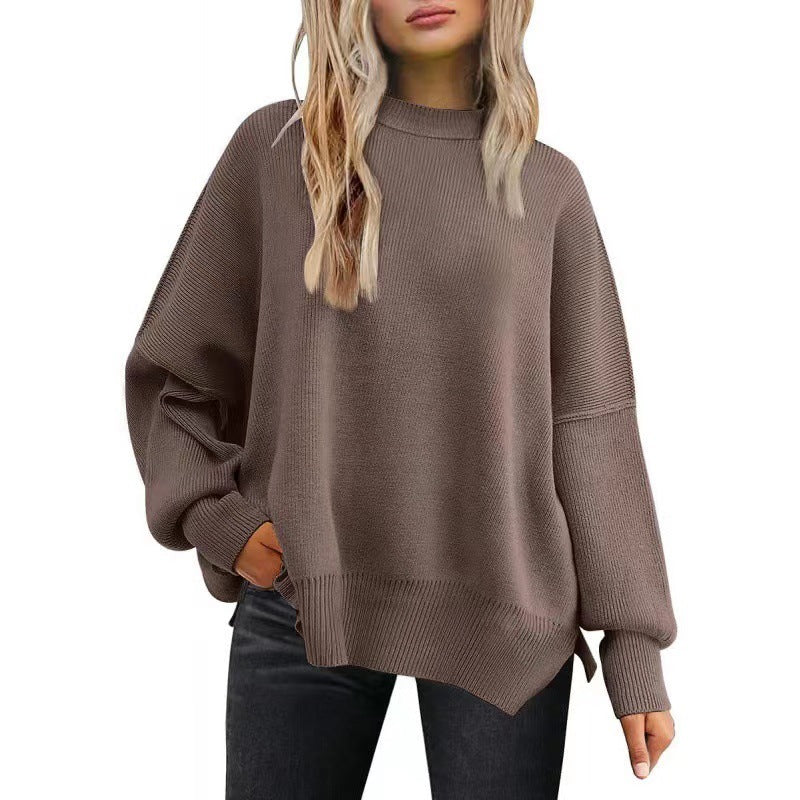 Women's Oversized Batwing Sweaters 2024 Fall Outfits Crewneck Ribbed Knit Side Slit Trendy Pullover Tops