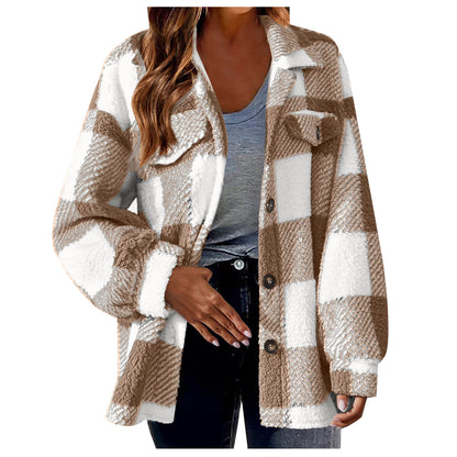 Plaid Pattern Button Front Jacket, Elegant Long Sleeve Warm Coat, Autumn and Winter, Women's Clothing