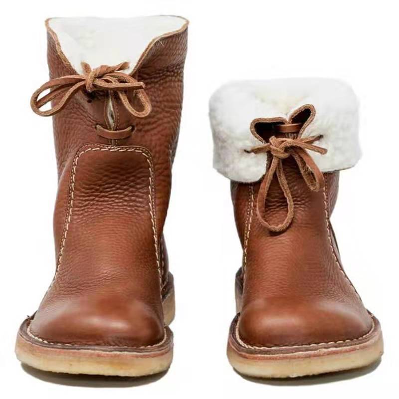 Add velvet lace-up flat bottom plus size casual boots - Seldom Seen Styles