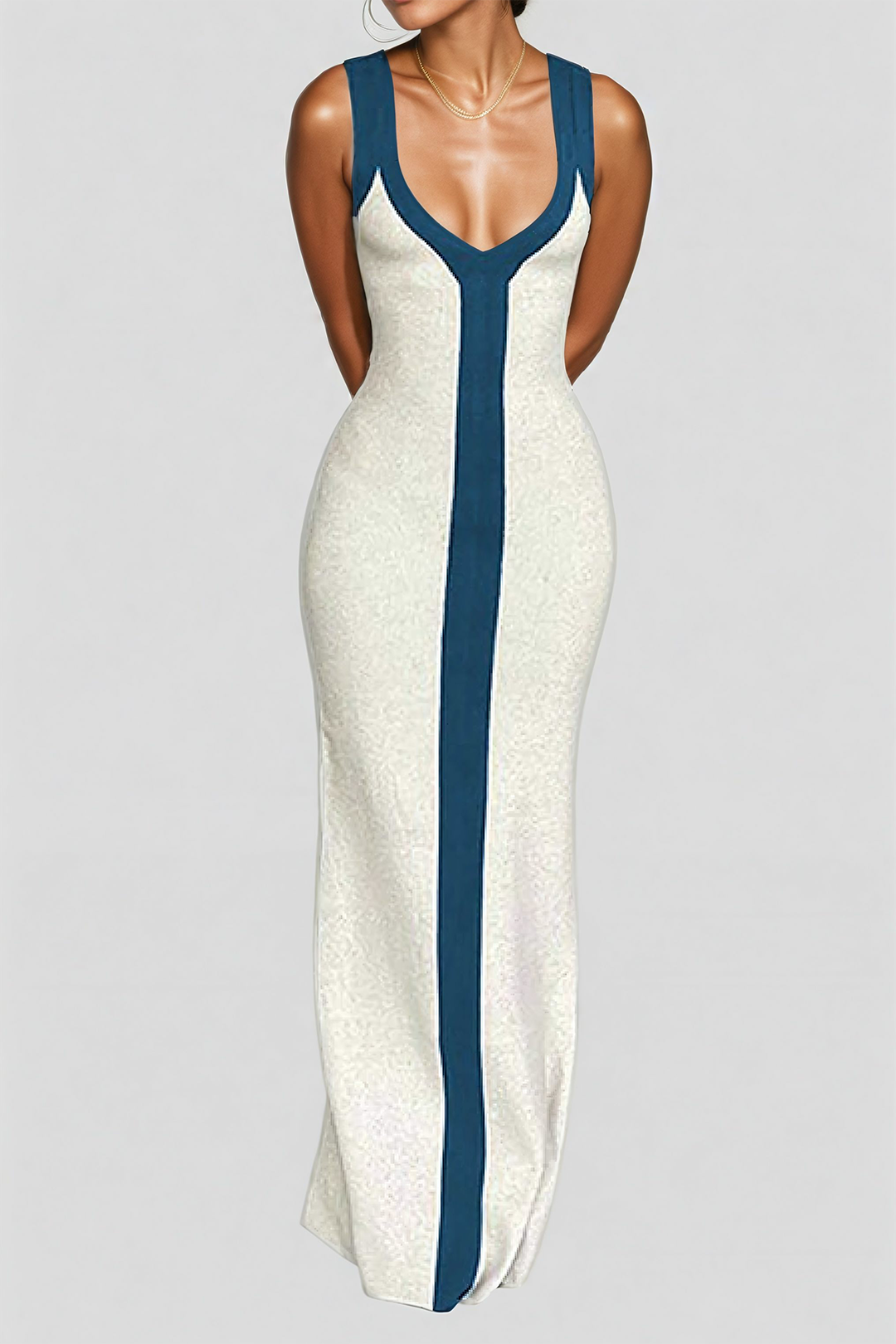 Colorblock V-neck Ribbed Split Maxi Dress - Seldom Seen Styles