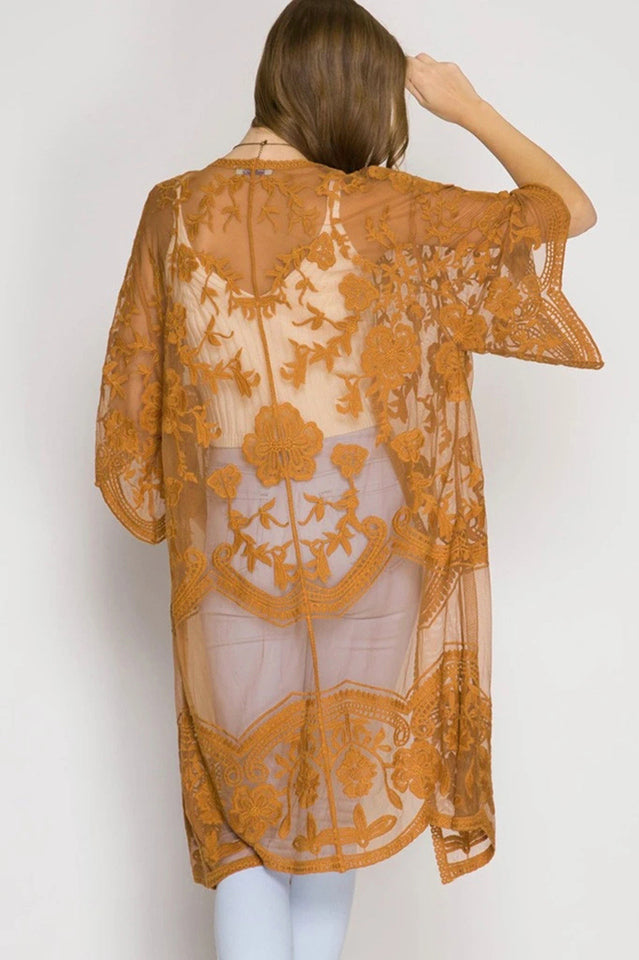 Hollow Out Lace Kimono Cover Up - Seldom Seen Styles