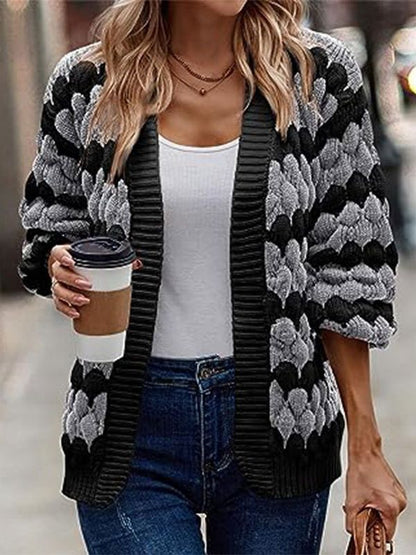 Twisted Knitted Winter Sweater Coat Autumn  Winter  New Lantern Sleeve Striped Loose Multicolor