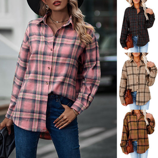 CHYRII Womens Button Down Flannel Shirts Long Sleeve Plaid Shackets Business Casual Blouse Top