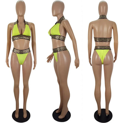 Sexy Bikini Sets For Women Bandage Swimsuit Crop Top Swimwear Thong Bathing Suit High Cut Beachwear Solid Print New Bather High-Cut Crop Top &amp; Thong - Seldom Seen Styles