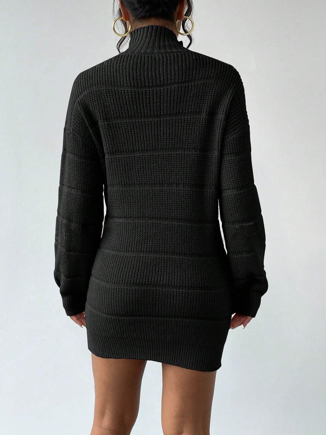 stripe Autumn and Winter Half Turtleneck Knitted Dress Women's Clothing Fashionable Solid Color All-Matching Sexy Hip dress