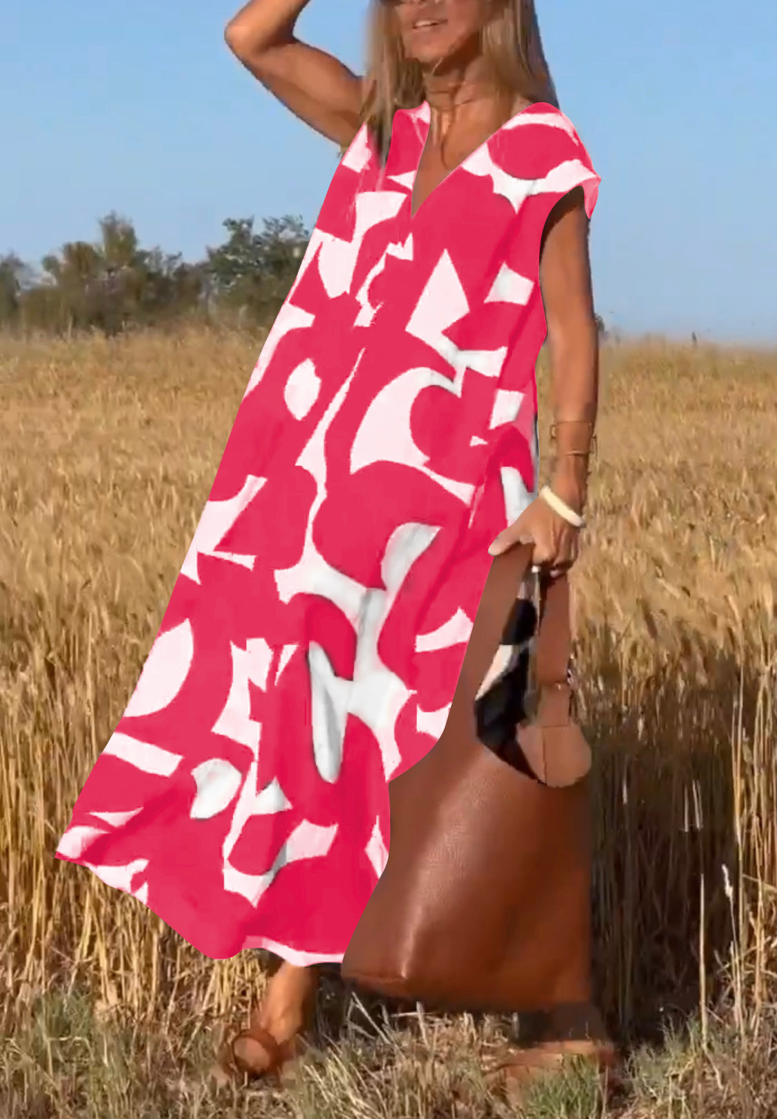 Women's Casual Printing V Neck Mixi Dress - Seldom Seen Styles