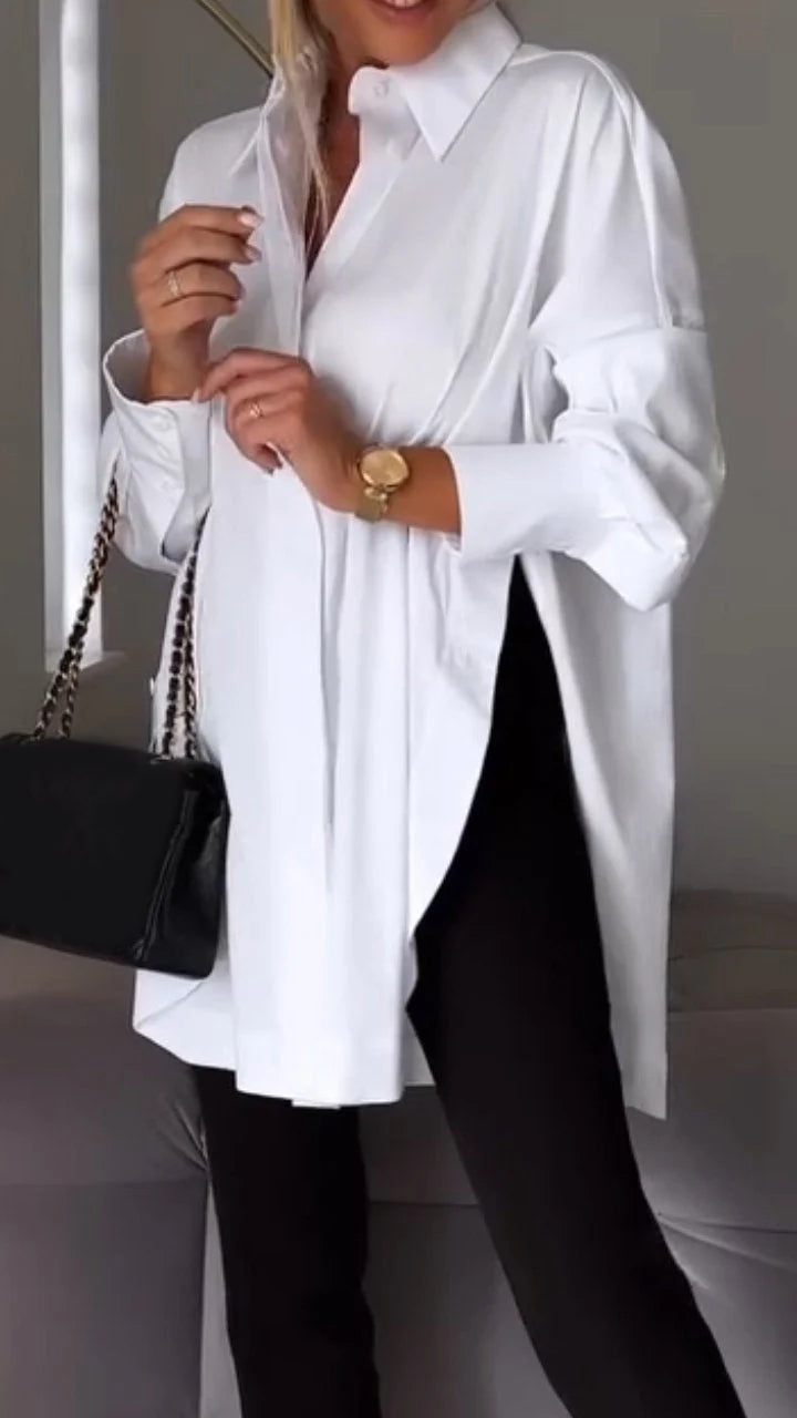 White Lapel Slit Shirt - Seldom Seen Styles