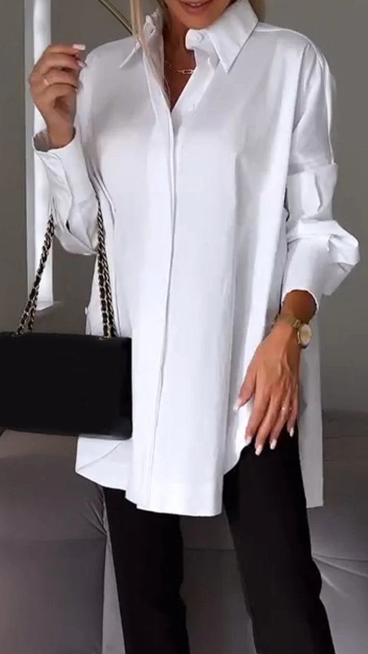 White Lapel Slit Shirt - Seldom Seen Styles