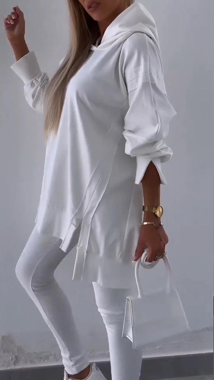 Two-piece Slit Hooded Sweatshirt Set - Seldom Seen Styles