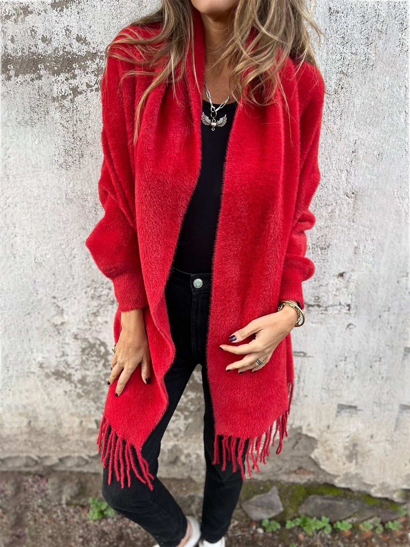 Women's Long Sleeve Casual Tassel Shawl Coat - Seldom Seen Styles