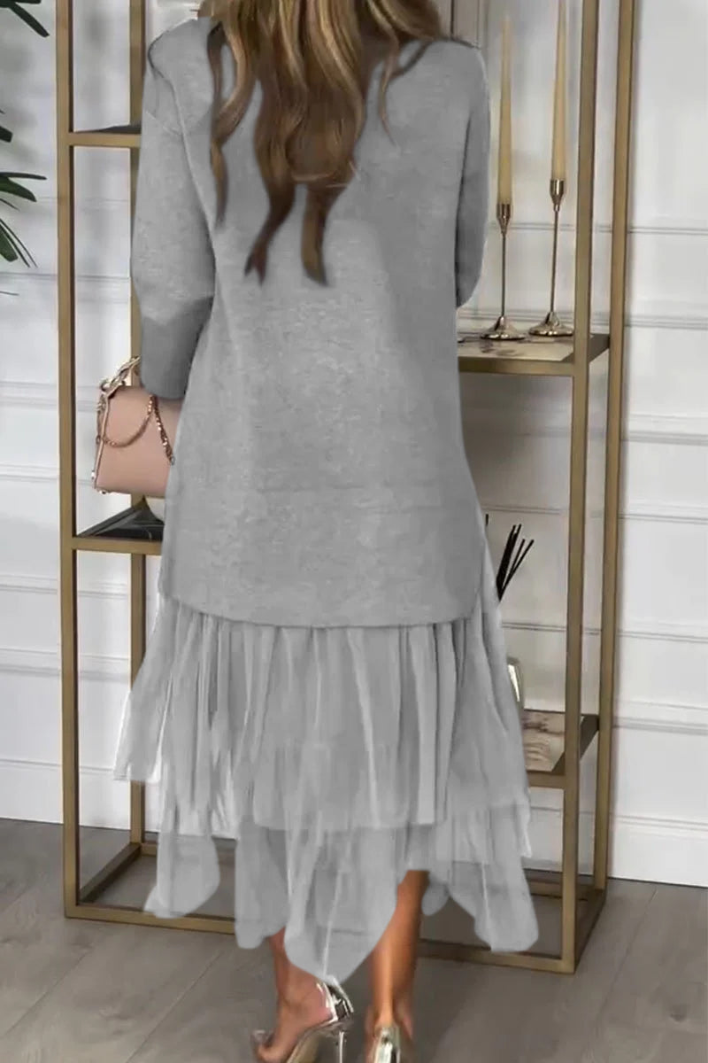 Women's Casual Solid Color Mesh Patchwork Dress - Seldom Seen Styles