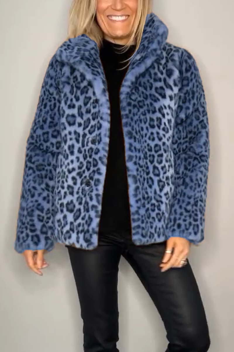 Women's Fashionable Leopard Lapel Faux Fur Winter Coat - Seldom Seen Styles