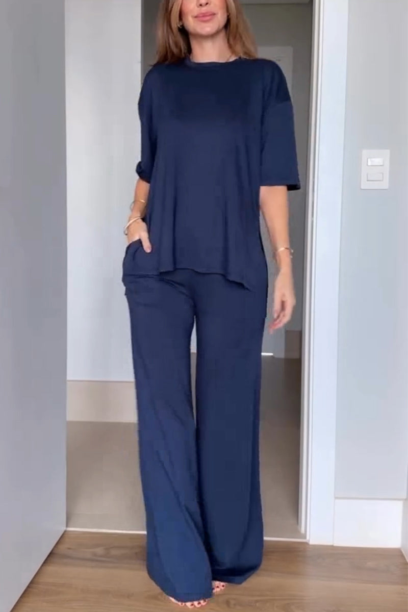 Women's Casual Short Sleeved Solid Color Two-piece Set - Seldom Seen Styles