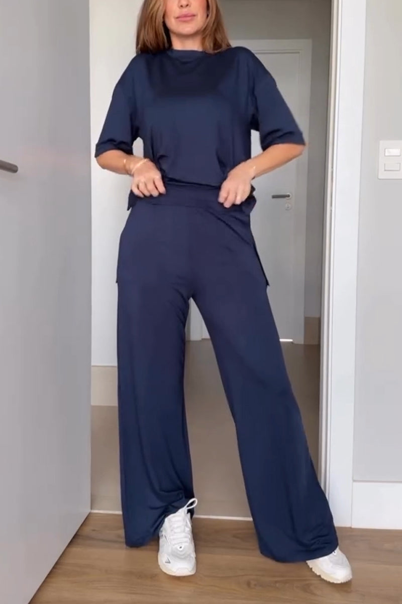 Women's Casual Short Sleeved Solid Color Two-piece Set - Seldom Seen Styles