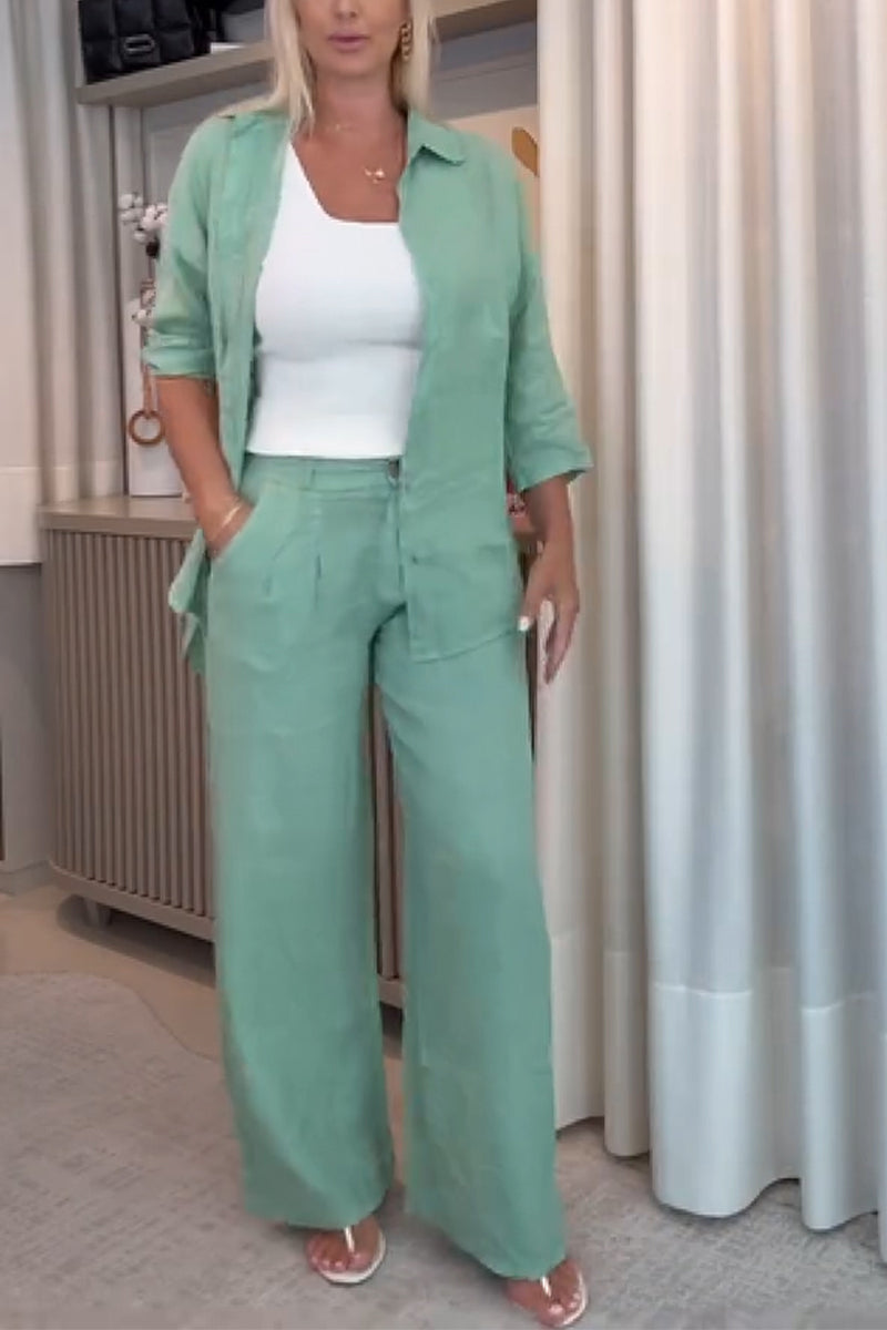 Women's Casual Lapel Single-breasted Cotton and Linen Two-piece Suit - Seldom Seen Styles