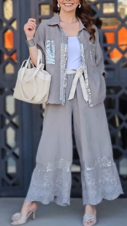 Women's Round Neck Stitching Printed Gold-stamped Commuter Suit