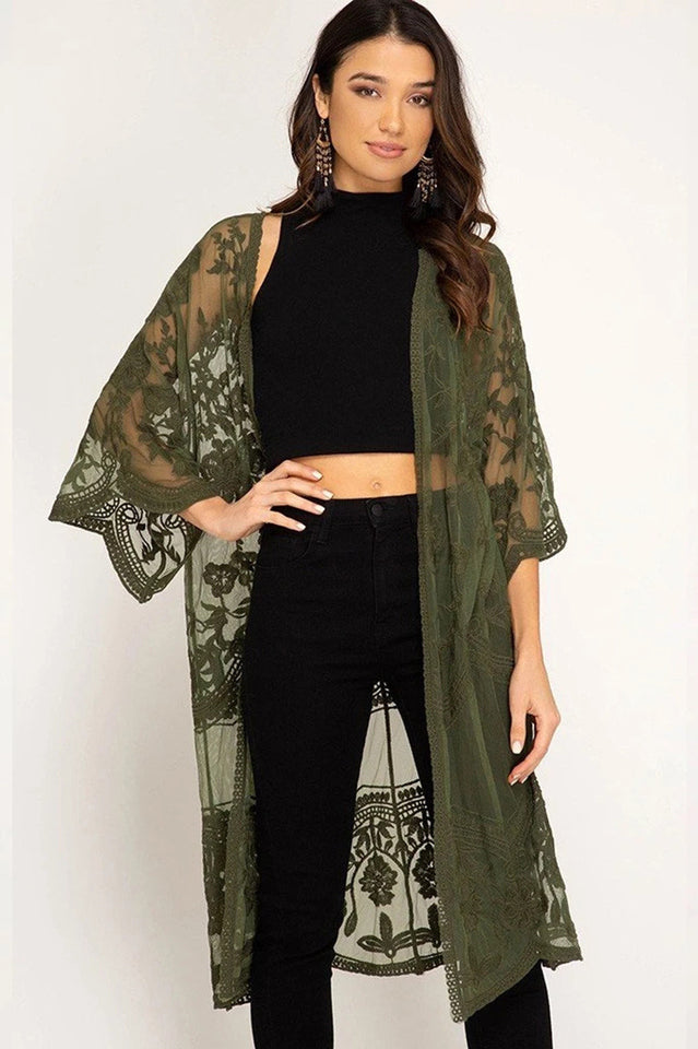Hollow Out Lace Kimono Cover Up - Seldom Seen Styles