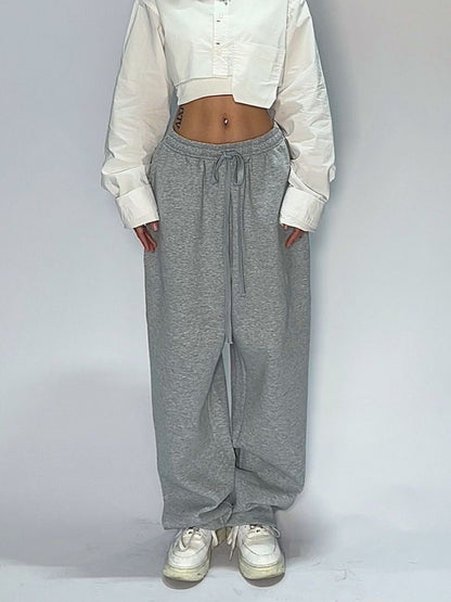 Women's Fleece Lined Sweatpants Winter Warm Wide Leg Sweat Pants Baggy Casual Pants with Pockets