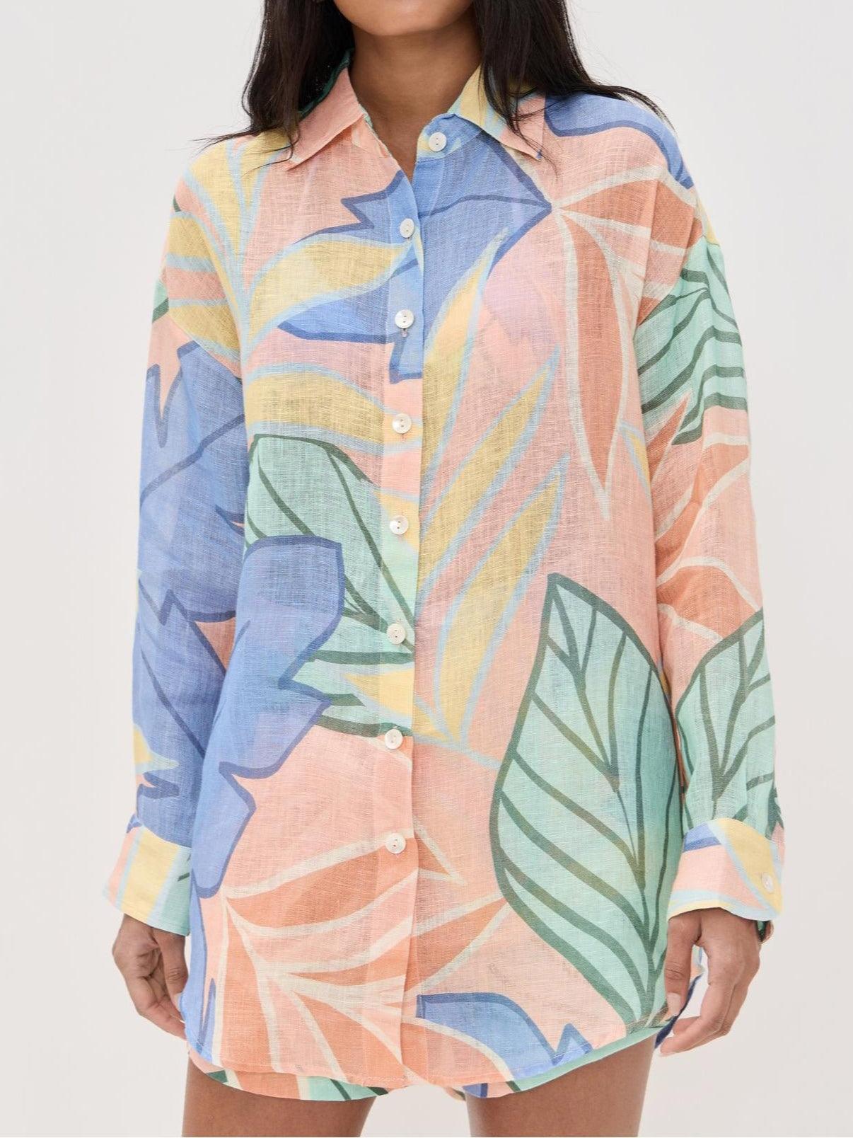 Playa Boyfriend Tropical Leaf Printed Short Set - Seldom Seen Styles