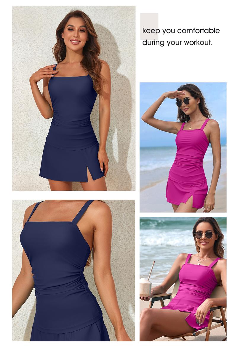 Women Vintage Tummy Control Two Piece Tankini Swimsuits Swimdress Push up Swimwear Bathing Suits - Seldom Seen Styles