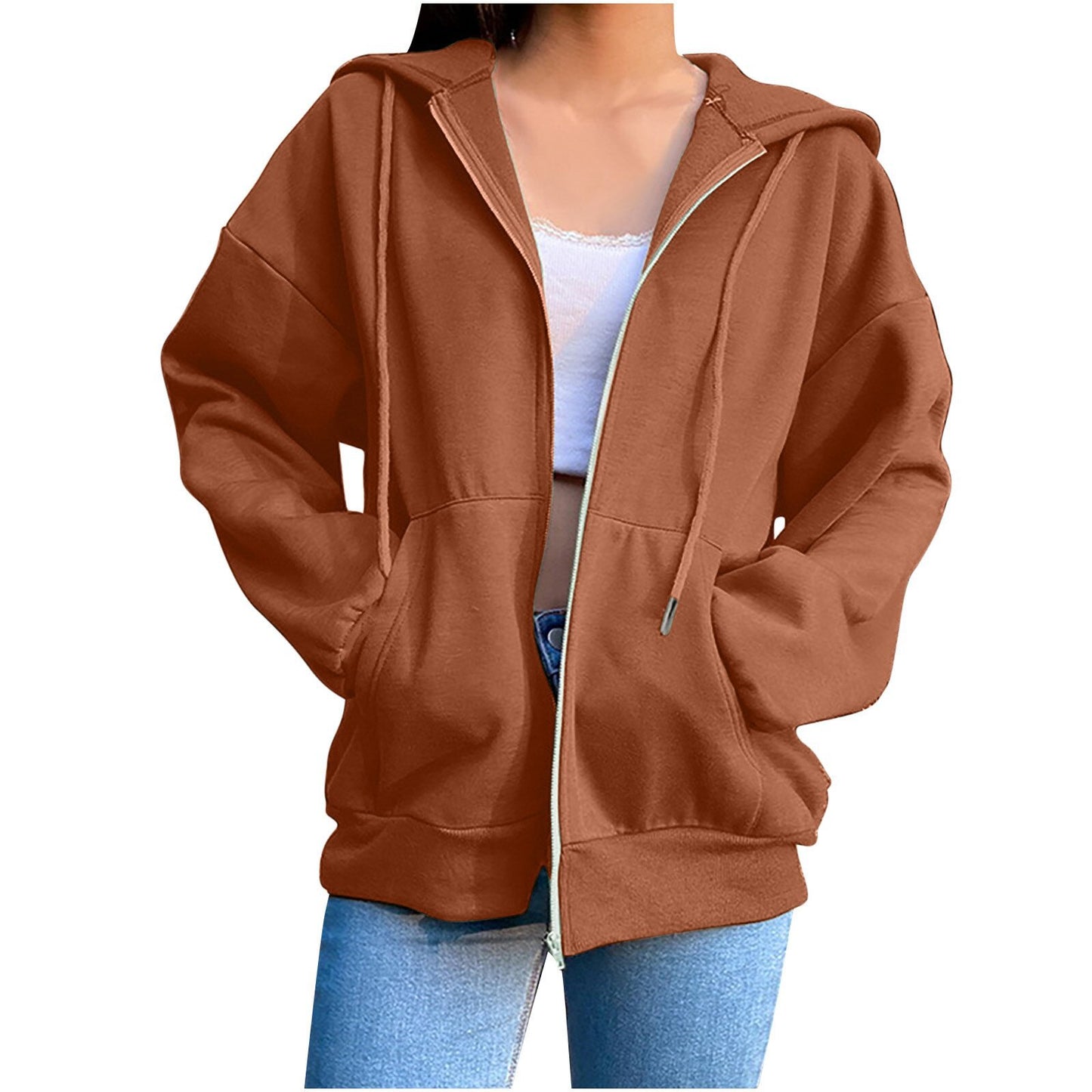 Womens Fall Fashion 2024, Vintage Zipper Oversized Loose Fit Hoodies Long Sleeve Jackets Soft Outfits Sweatshirts