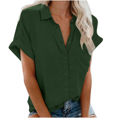 Beautife Womens Short Sleeve Shirts V Neck Collared Button Down Shirt Tops with Pockets