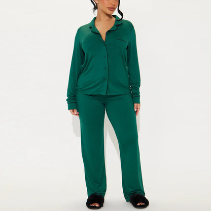 Modal Pajama Set, Long Sleeve Button Down Shirt and Pajama Pants, Sleepwear for Women