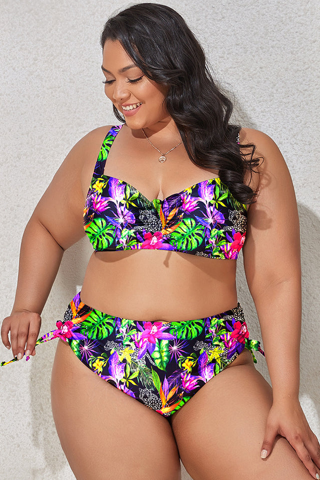 (L-4XL) Floral Adjustable Side Bikini Set - Seldom Seen Styles