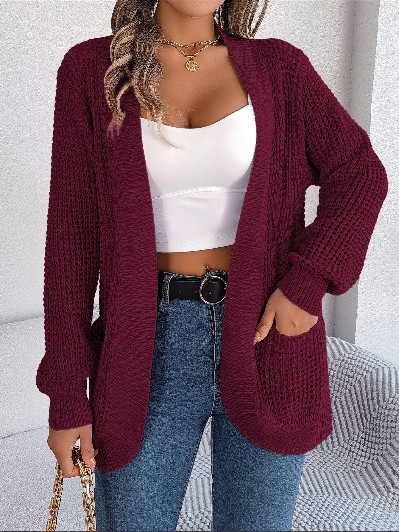 Real Shot 2024 Herbst und Winter Freizeittasche Langarm Strickpullover Strickjacke Mantel Amazon Hot Cross-Border Damenbekleidung 