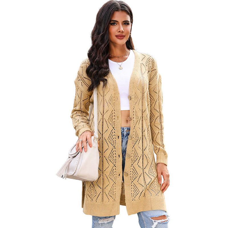 Shiying Cross-Border Foreign Trade New Single-Breasted Women's Coat Casual Twist Mid-Length Knitted Cardigan Sweater for Women