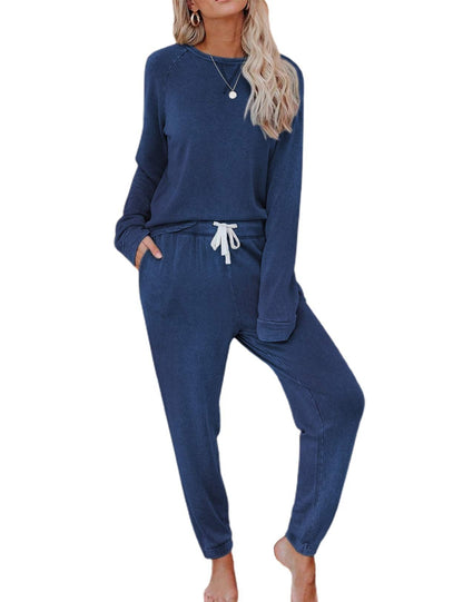 Damen Solides Trainingsanzug-Set, 2-teilig, Langarmpullover und Jogginghose mit Kordelzug, Sport-Outfit-Sets