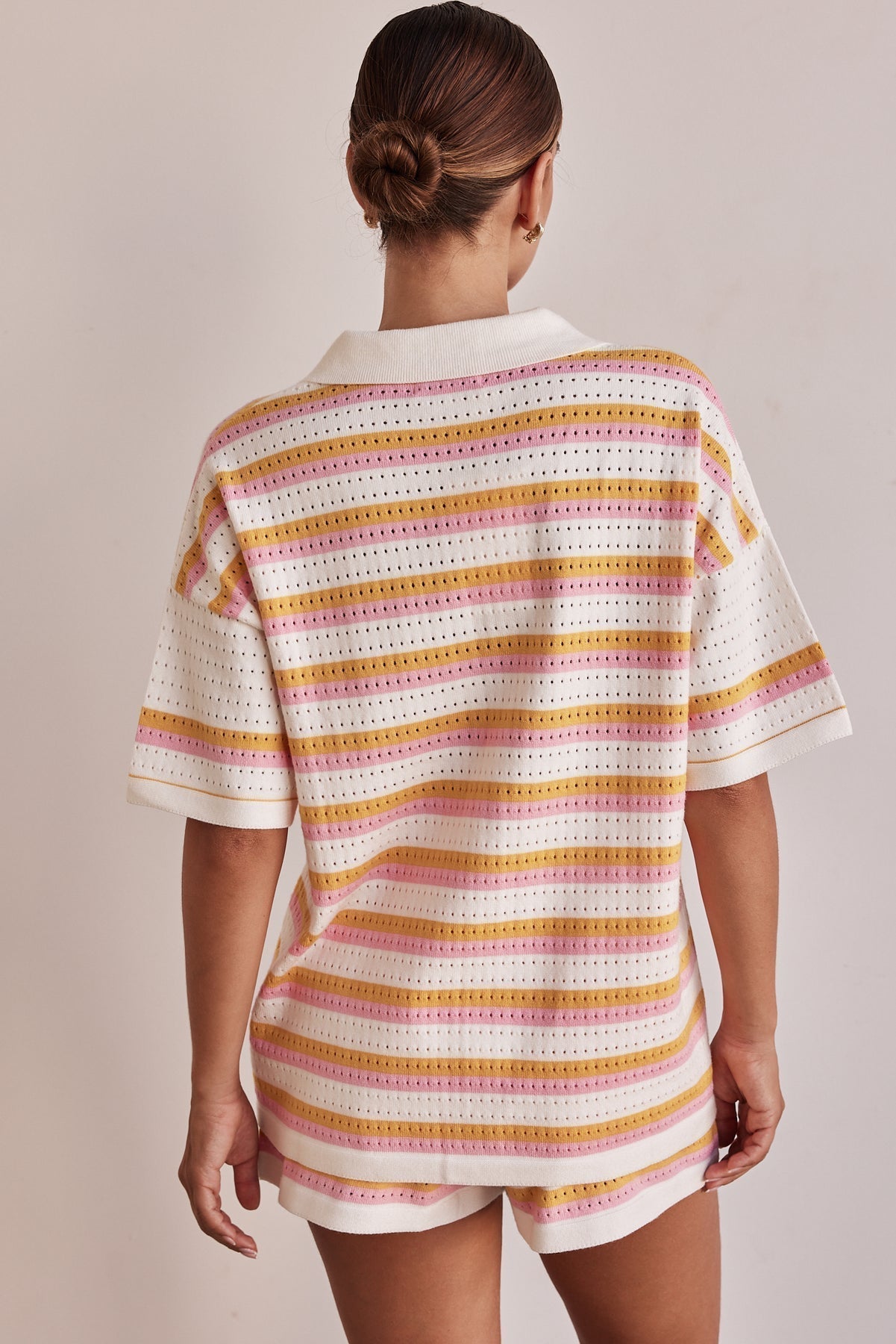 Women's Striped Knit Short Set Casual Button Up Summer Lounge Two Piece Set - Seldom Seen Styles