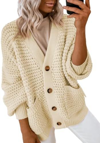 Women's 2024 Fashion Casual Open Front Long Sleeve Chunky Knit Cardigans Sweaters Outerwear Coats